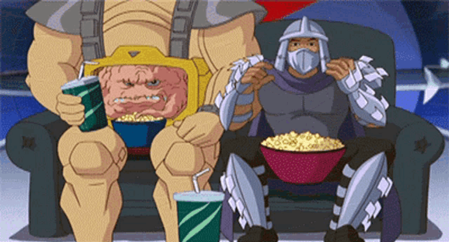 Krang & Shredder Eating Popcorn GIF