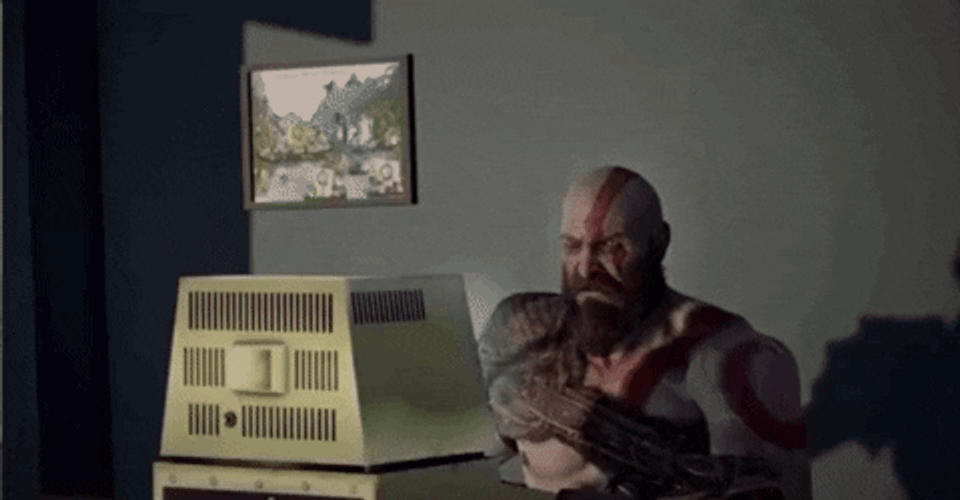 Kratos Angry Computer Throw GIF