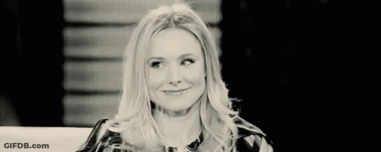 Kristen Bell Black And White Finger On Cheeks GIF