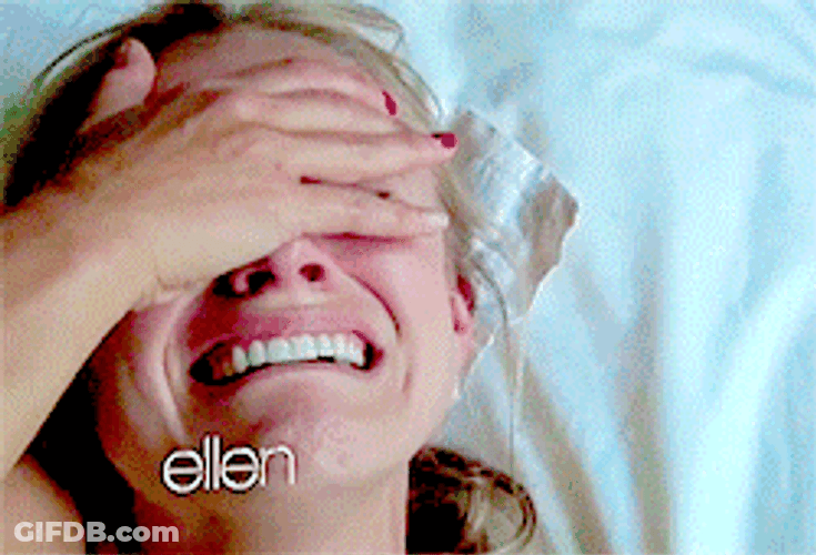Kristen Bell Happy Crying On Bed GIF