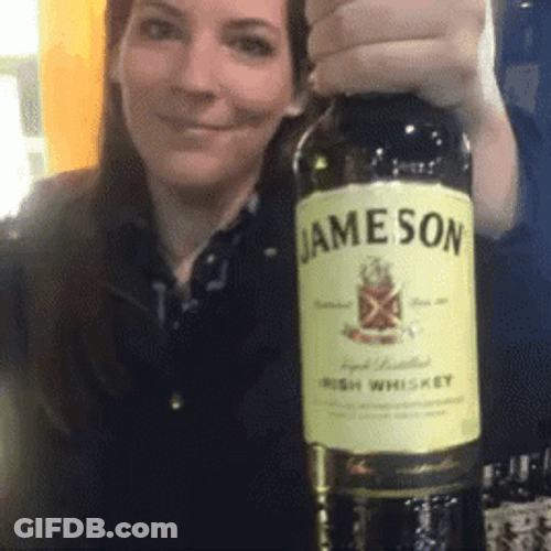 Kristen Jameson Holding Jameson Whiskey Bottle GIF