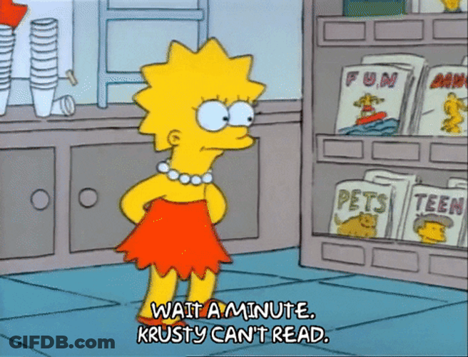 Krusty Cant Read Lisa Simpson GIF
