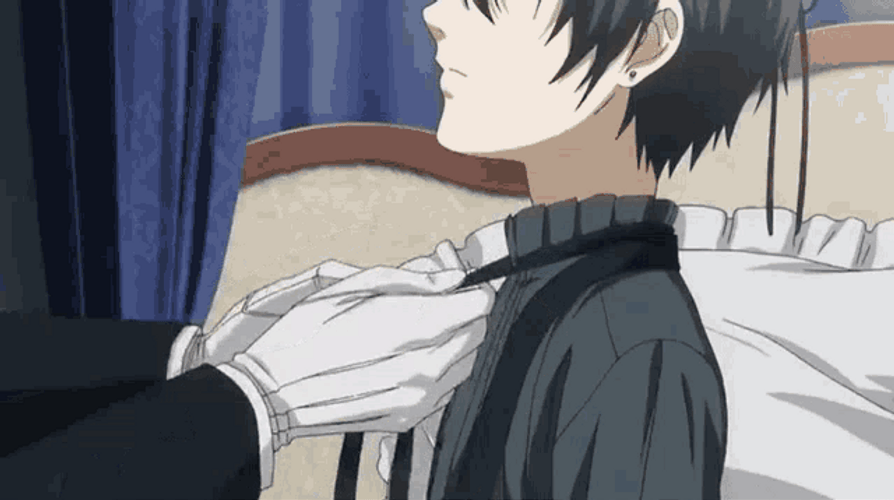 Kuroshitsuji Sebastian Michaelis Fixing Ciel Phantomhive's Tie GIF