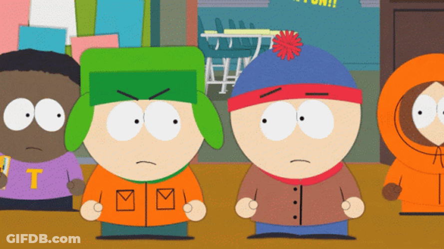 Kyle Broflovski And Stan Marsh Feeling Scared GIF
