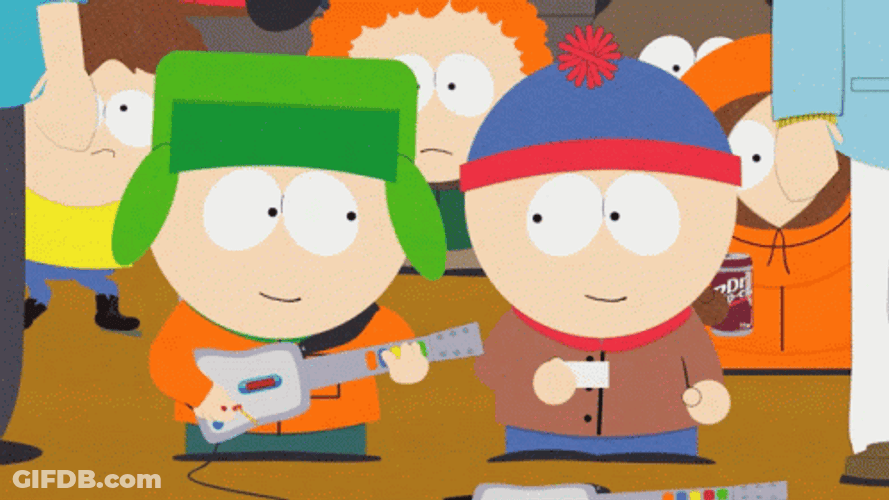 Kyle Broflovski And Stan Marsh Singing With Guitar GIF