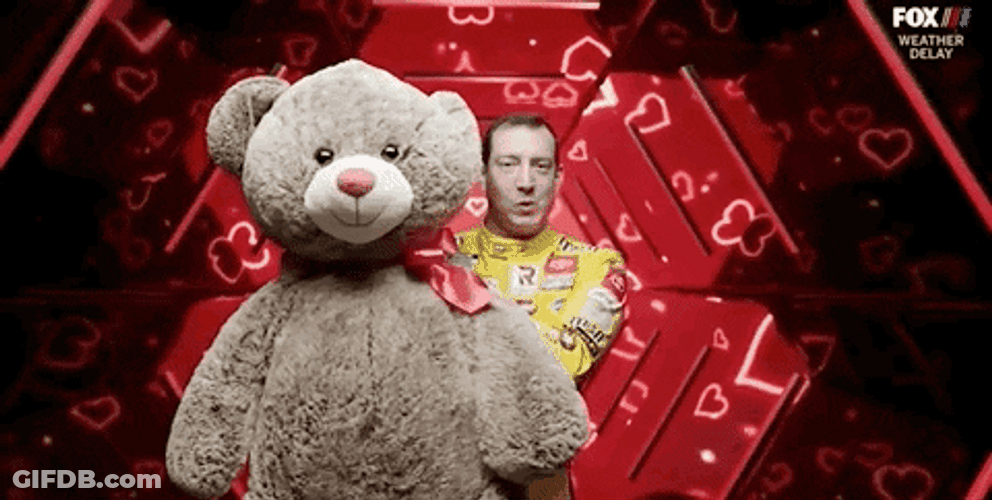 Kyle Busch Hugging Teddy Bear GIF