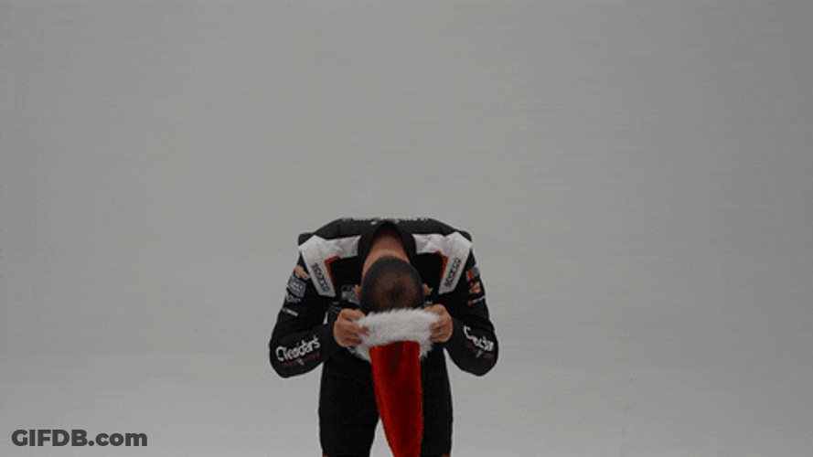 Kyle Busch Putting On Santa Hat GIF