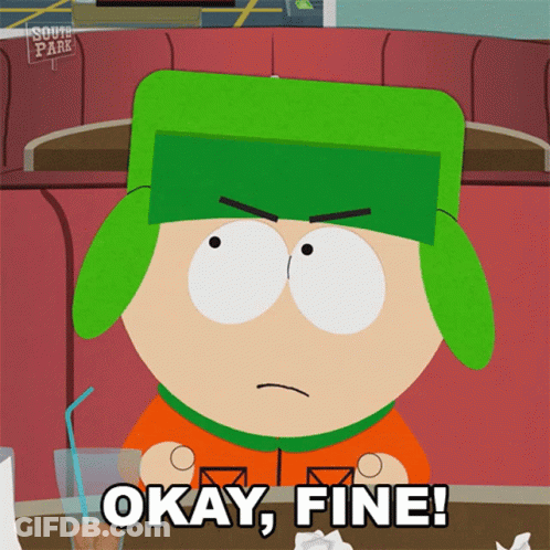 Kyle From South Park Is Sitting At A Table With A Drink And Says Okay Fine GIF