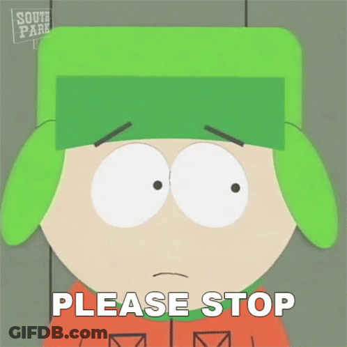 Kyle From South Park Is Wearing A Green Hat And Says Please Stop . GIF