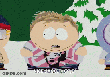 Kyle From South Park Is Wearing A Pink And White Jacket GIF