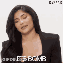 Kylie Jenner Is Wearing A Black Jacket And A Black Top And Says `` It 'S Bomb '' . GIF