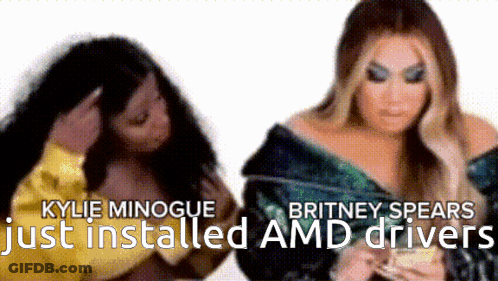 Kylie Minogue And Britney Spears Installing AMD Drivers GIF