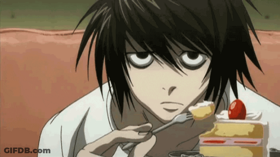 L Death Note Eating Strawberry Cake GIF