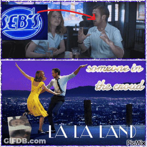 La La Land Poster Man And Woman Dancing GIF