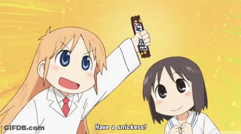 Lab Coat Girl Holding Snickers, Friend Says Have Snickers GIF