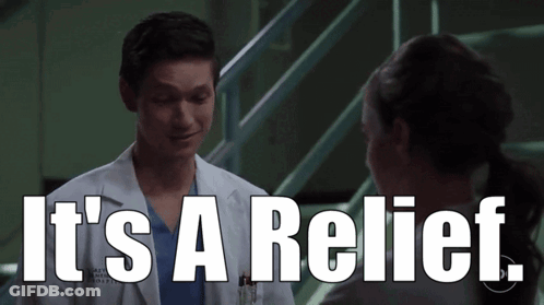Lab Coat Man Tells Woman It's A Relief GIF