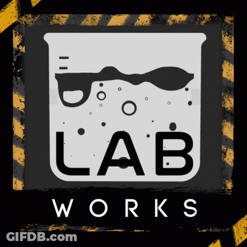Lab Works Logo With Beaker Of Liquid GIF