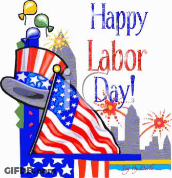 Labor Day Greeting Card With Flag Balloons Fireworks GIF