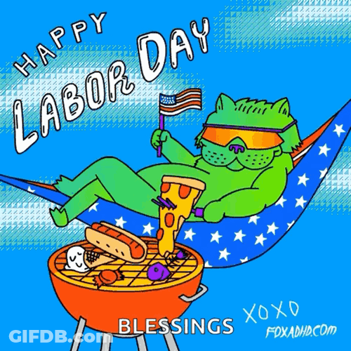 Labor Day Weekend Green Cat GIF