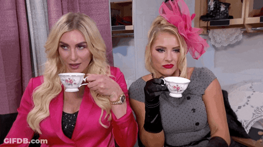 Lacey And Charlotte Flair Sip Tea GIF