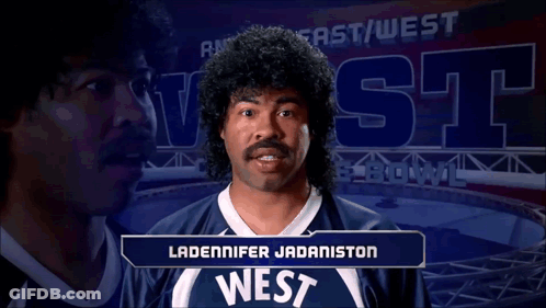 Ladennifer Jadaniston In Blue And White West Jersey GIF