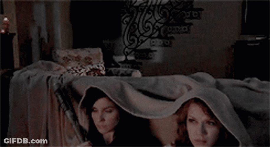 Ladies Afraid In Thunder Storm GIF