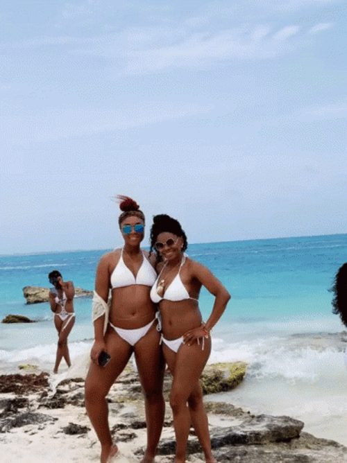 Ladies In White Bikina Funny Beach GIF