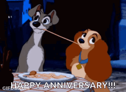 Lady And The Tramp Is Celebrating Their Anniversary With Some Spaghetti GIF
