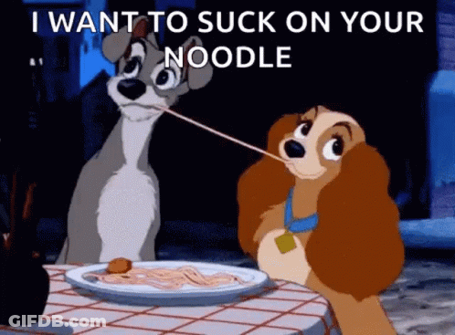 Lady And The Tramp Noodle Sucking Caption GIF