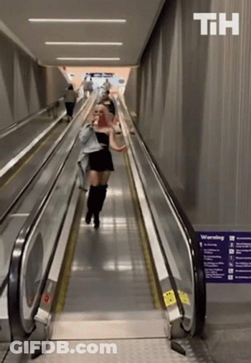 Lady Falling Down And Slipped On Elevator GIF