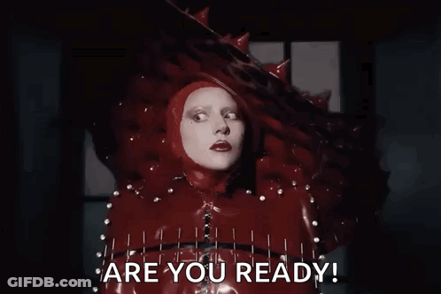 Lady Gaga In Red Costume Says Are You Ready GIF
