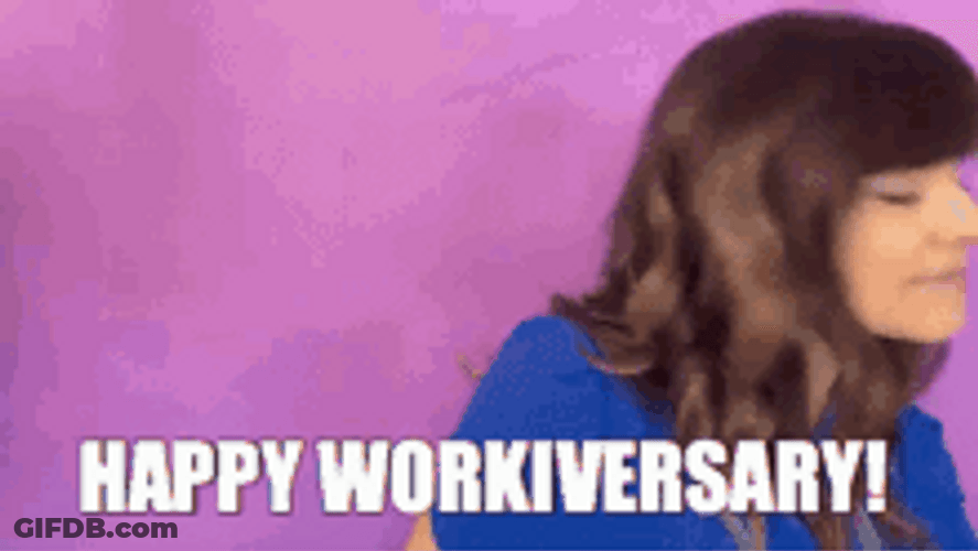 Lady Greeting Happy Work Anniversary Purple Background GIF