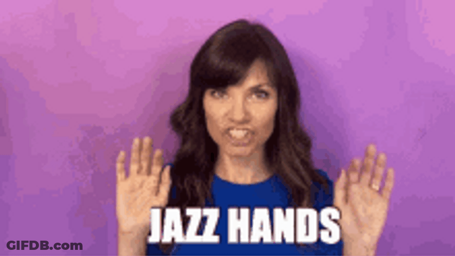 Lady In Blue Jazz Hands Wave GIF