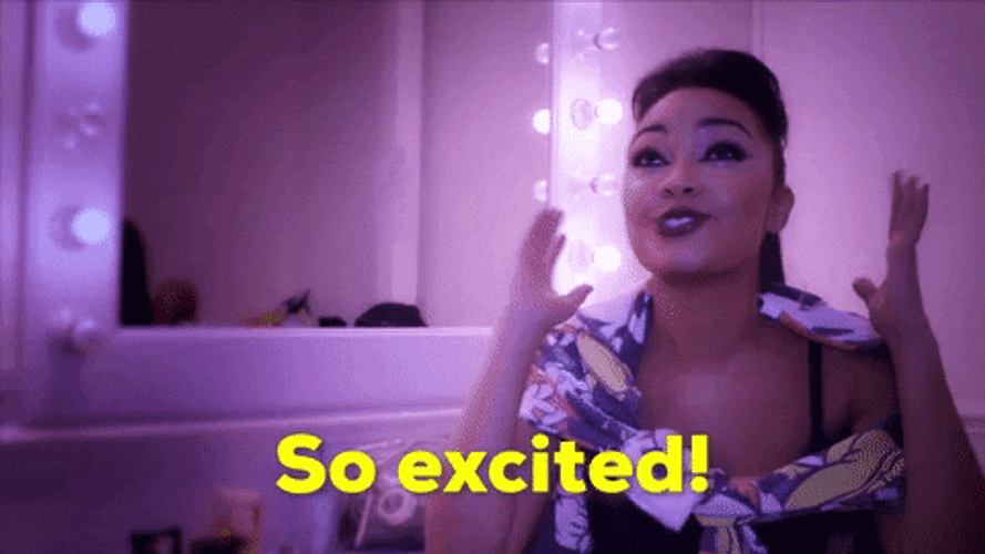 Lady Looking Up So Excited GIF