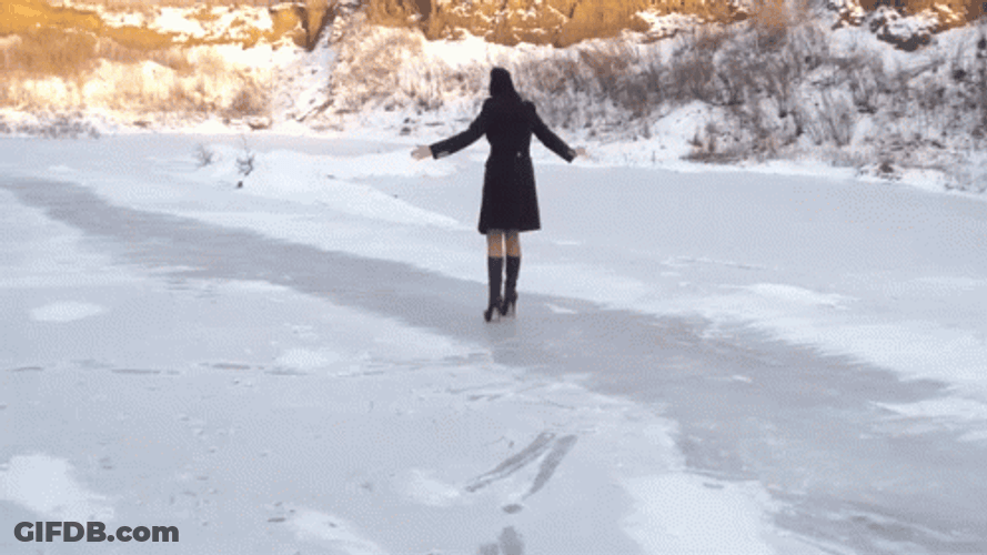 Lady On Boots Slipping GIF