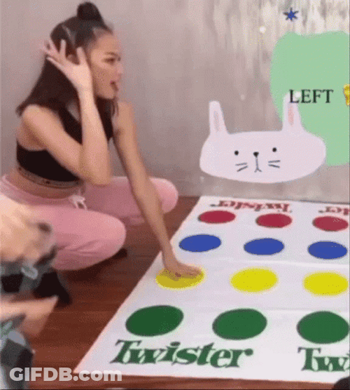Lady Playing Twister Board Colored Game GIF