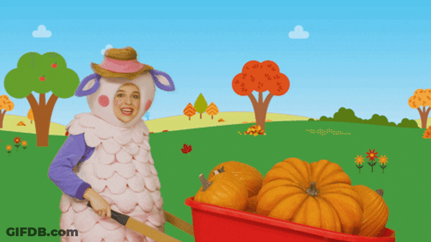Lady Sheep Farming Pumpkins GIF