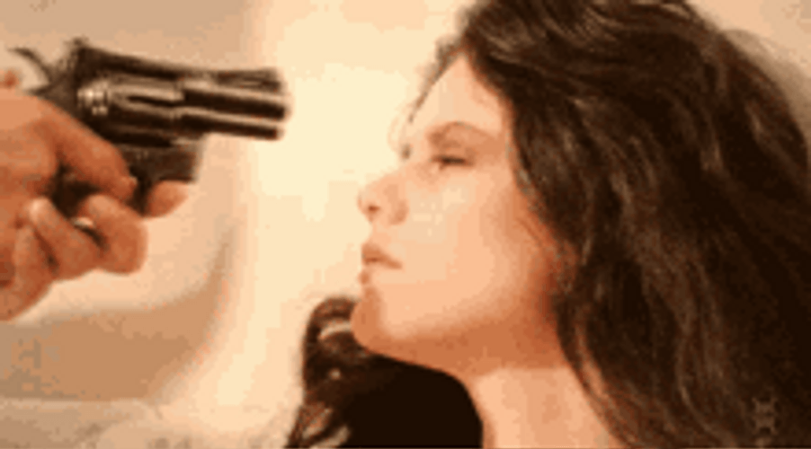 Lady Smiling Gun To Head GIF