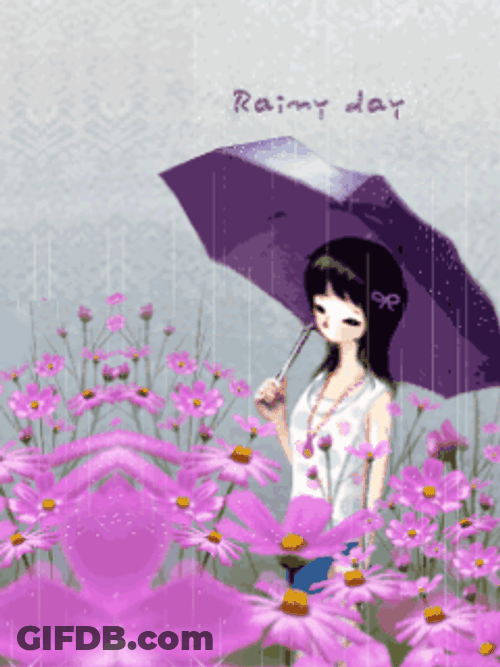 Lady With Purple Umbrella On Rainy Day GIF