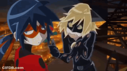 Ladybug And Cat Noir Are Standing Next To Each Other In A Cartoon . GIF