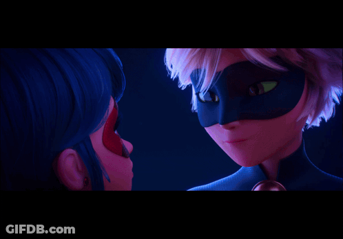 Ladybug And Cat Noir Looking At Each Other With Full Moon GIF