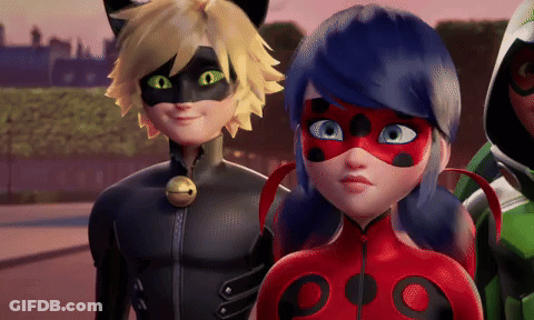 Ladybug And Cat Noir Standing Smiling GIF