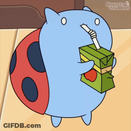 Ladybug Drinking Apple Juice Through Straw GIF