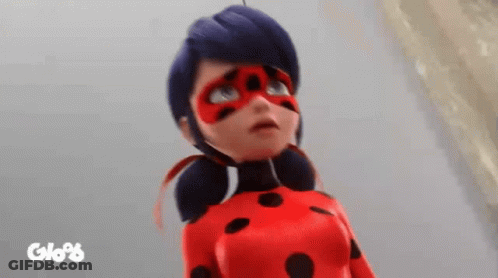 Ladybug In Red And Black Polka Dot Costume And Mask GIF