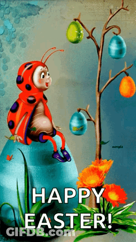 Ladybug Sitting On Easter Egg Saying Happy Easter GIF