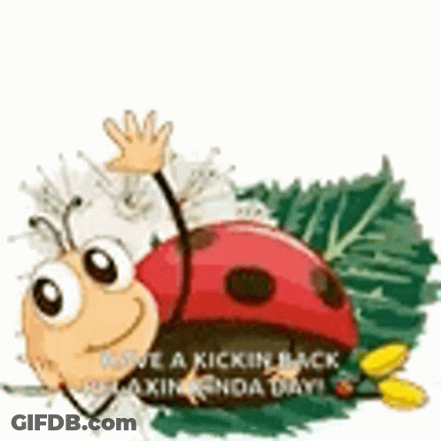 Ladybug Waving On Green Leaf GIF