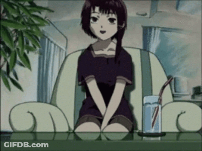 Lain Anime Bending Down To Talk GIF