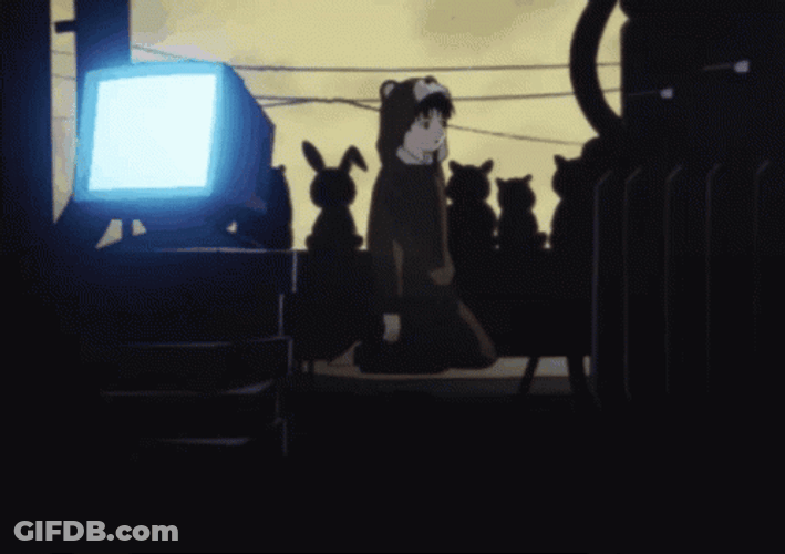 Lain Serial Experiment Anime Afraid GIF