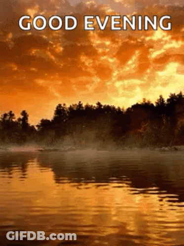 Lake At Sunset With Good Evening GIF