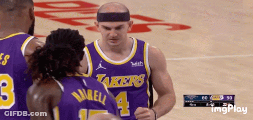 Lakers Player In Purple Jersey Talking To Teammates GIF